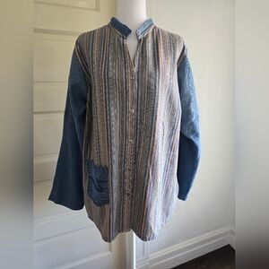 Vintage Maggie & Max Striped Button-Up Denim Shirt